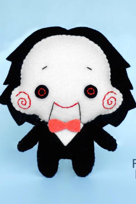 Billy the puppet doll felt toy PDF and SVG patterns, Horror movie character, Easy to make plush toy for Halloween
