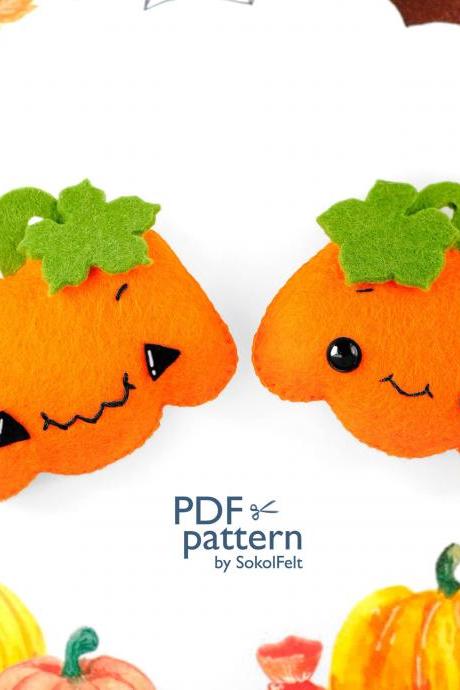Cute and Scary pumpkins felt toy PDF and SVG patterns, Halloween ornament, Halloween garland, Felt baby mobile toy