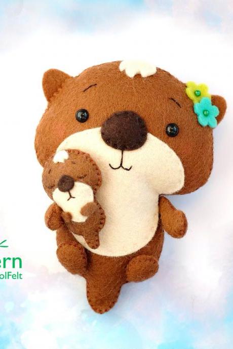 Otter With Baby Felt Toy Pdf And Svg Sewing Pdf Pattern, Mother&amp;amp;#039;s Day Gift, Valentine&amp;amp;#039;s Day Gift, Otter With