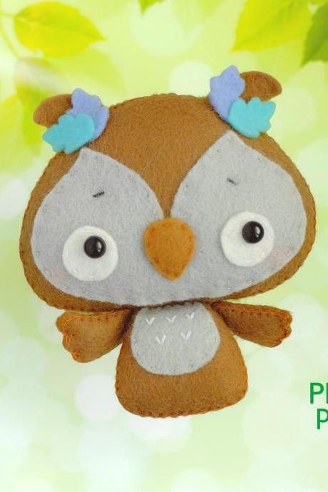 Baby owl felt toy sewing PDF and SVG patterns, Felt bird toy sewing tutorial, Baby crib mobile toy, Woodland animal ornament