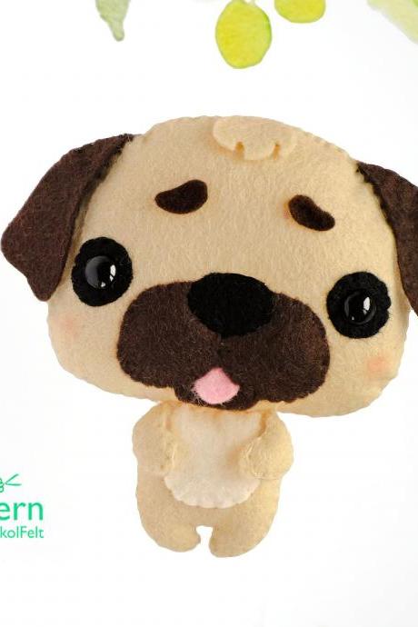 Cute pug felt toy sewing PDF and SVG patterns, Dog sewing tutorial, Puppy toy, Dog lover gift, Baby crib mobile toy