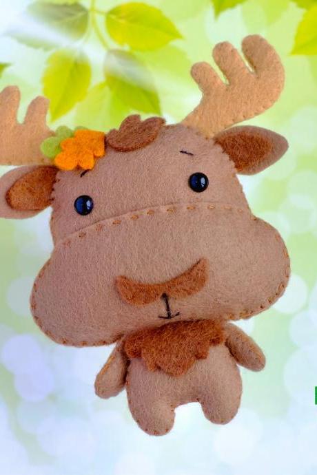 Baby Moose Felt Toy Pdf And Svg Patterns, Felt Woodland Baby Animal Toy Sewing Tutorial, Baby Crib Mobile Toy, Elk Toy