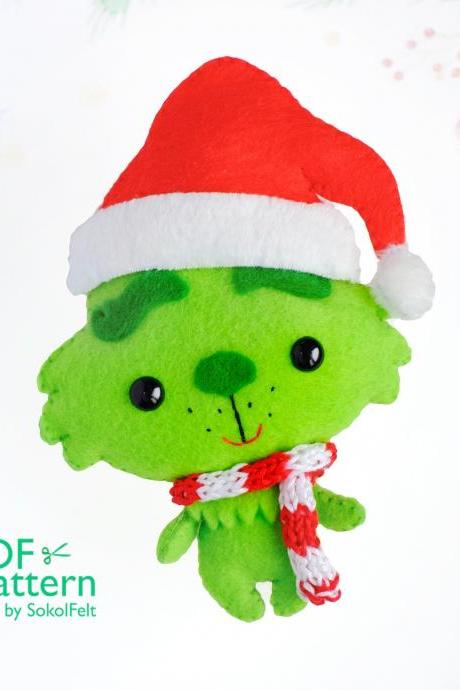 Green Christmas monster felt toy sewing PDF and SVG pattern, Christmas felt toy, Christmas tree plush ornament, baby crib mobile toy