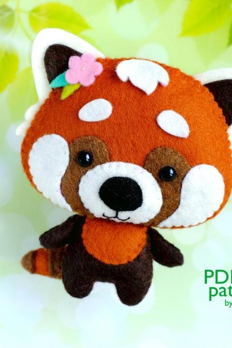 Baby Red Panda felt toy PDF and SVG pattern, 2 patterns in 1, Felt woodland animal plush toy sewing tutorial, baby crib mobile toy