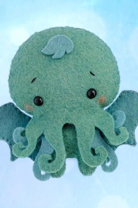 Baby Cthulhu felt toy sewing PDF and SVG pattern, The Call of Cthulhu, Lovecraft, Halloween toy pattern, Plush toy sewing tutorial