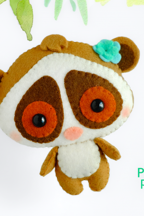 Baby Slow Loris felt toy PDF and SVG pattern, Cute lemur, Felt woodland animal plush toy sewing tutorial, baby crib mobile toy