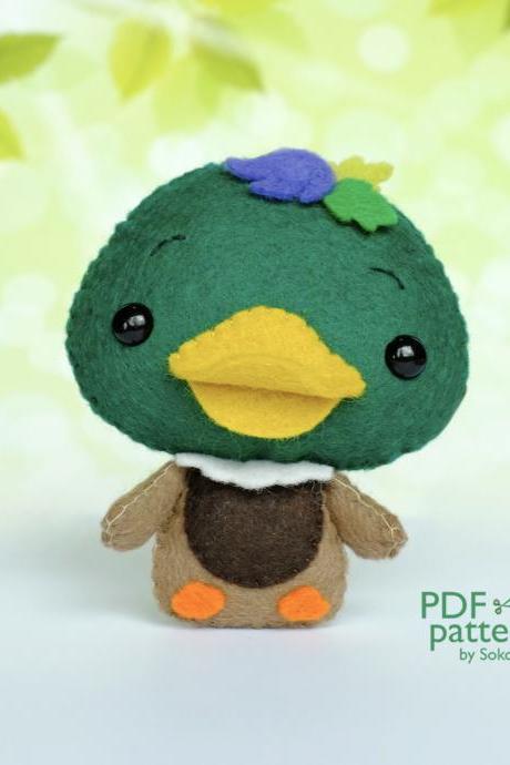 Felt mallard duck toy sewing PDF pattern, Cute farm animal, Felt bird digital instant download tutorial, Baby crib mobile toy
