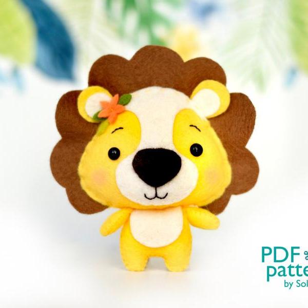 Felt Lion Toy Sewing Pdf Pattern African Wild Animals Jungle Safari Animal Tutorial Felt Baby Cri on Luulla