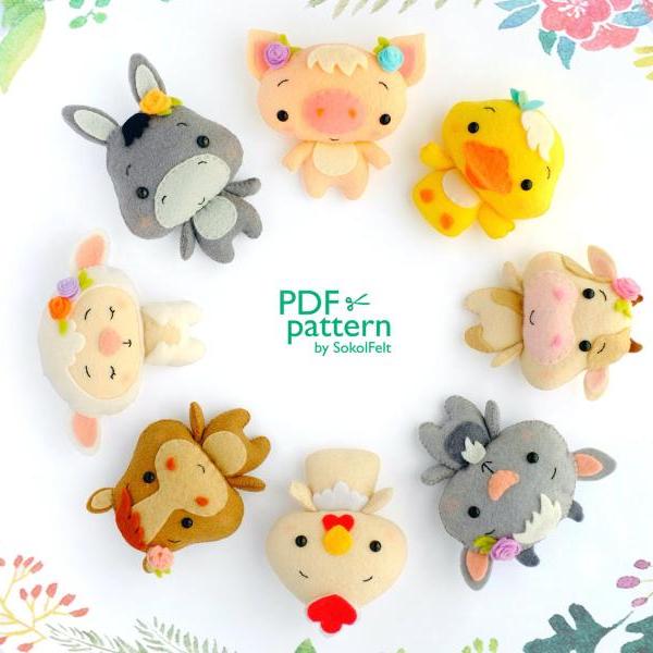 Safari animals, pdf pattern, felt pattern, felt pdf pattern, pdf tutorial,  DIY plushies tutorial, 9 felt pattern bundle