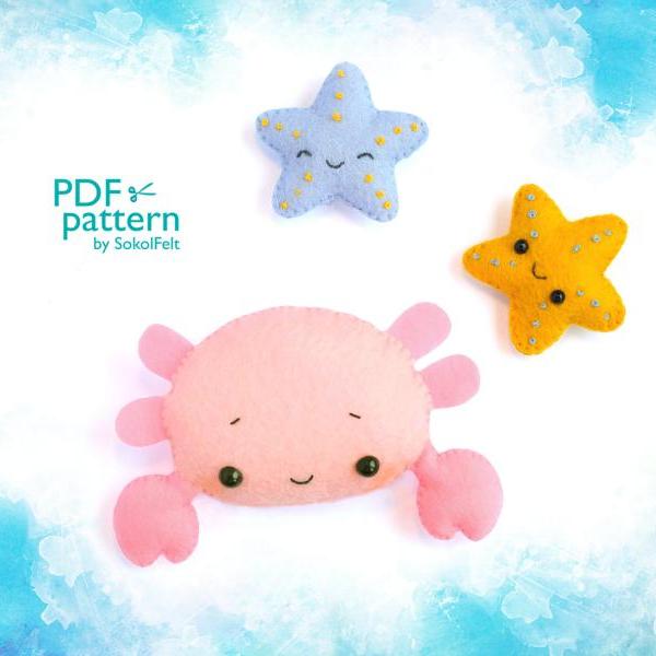 Felt sea animals Starfish pattern Sea creatures Felt mobile Kawaii starfish ornament Sewing PDF pattern Ocean animal pattern Nursery decor