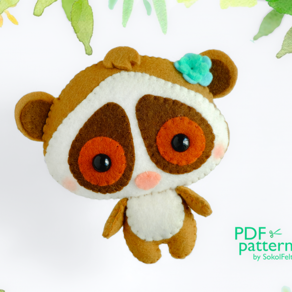 Baby Slow Loris felt toy PDF and SVG pattern, Cute lemur, Felt woodland animal plush toy sewing tutorial, baby crib mobile toy