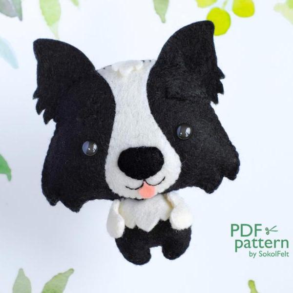 Border Collie felt toy sewing PDF and SVG patterns, Cute dog sewing tutorial, Dog lover gift, Baby crib mobile toy