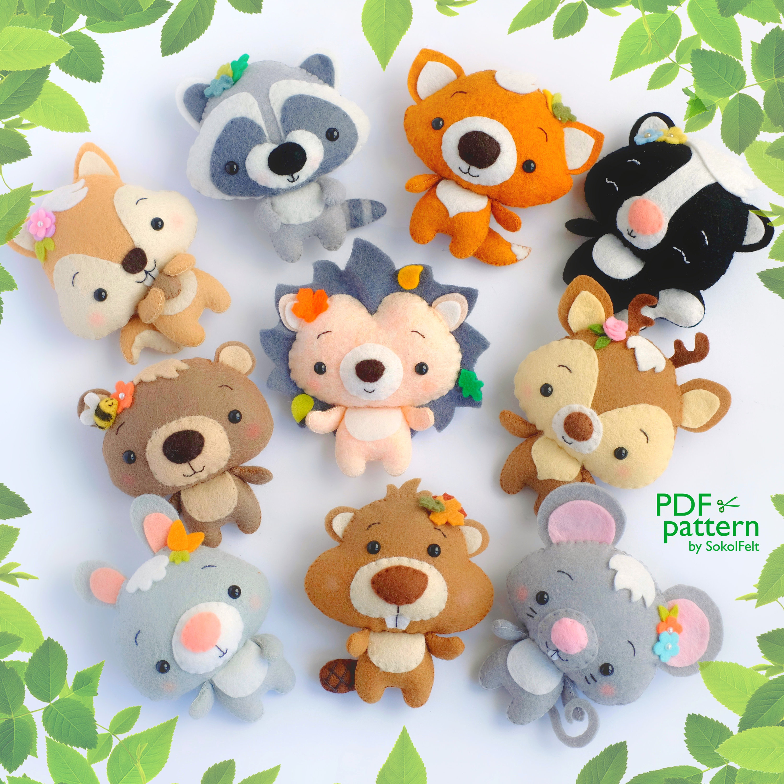 Skunk Pdf Pattern, Felt Woodland Animal Plush Toy Sewing Tutorial, Baby ...